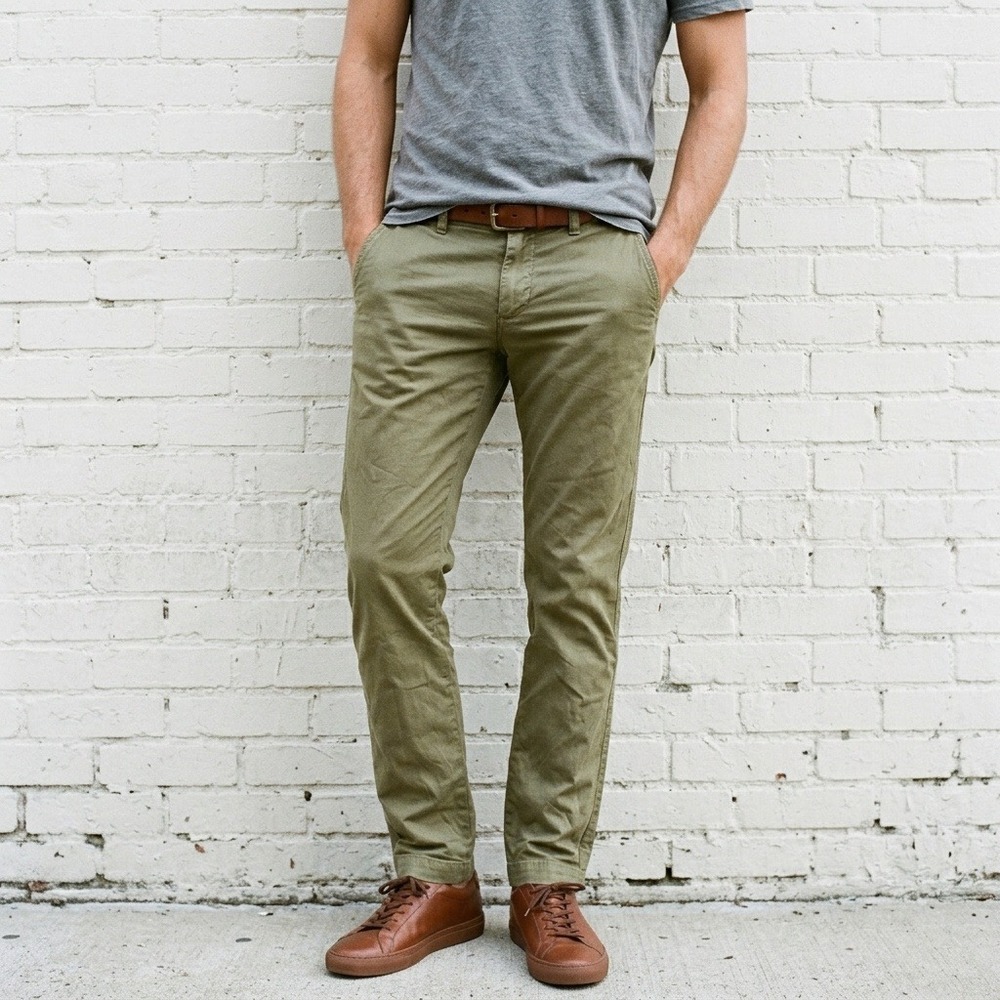 Save Khaki United Mens Pants 30 Green Chino Slim Straight Cotton Twill Workwear